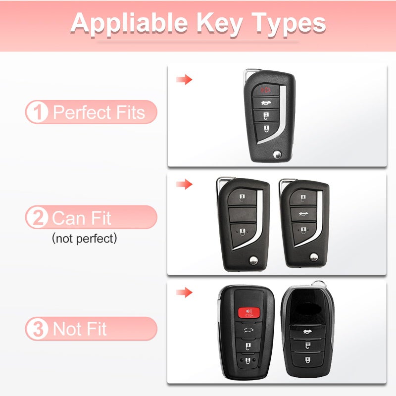 Pangpai Pink Car Accessories 3 Pcs for Toyota Fortuner Tundra Camry RAV4 Highlander Corolla Key Fob Cover with Bling Keychain Cute Push to Start Button Cover - Image 2